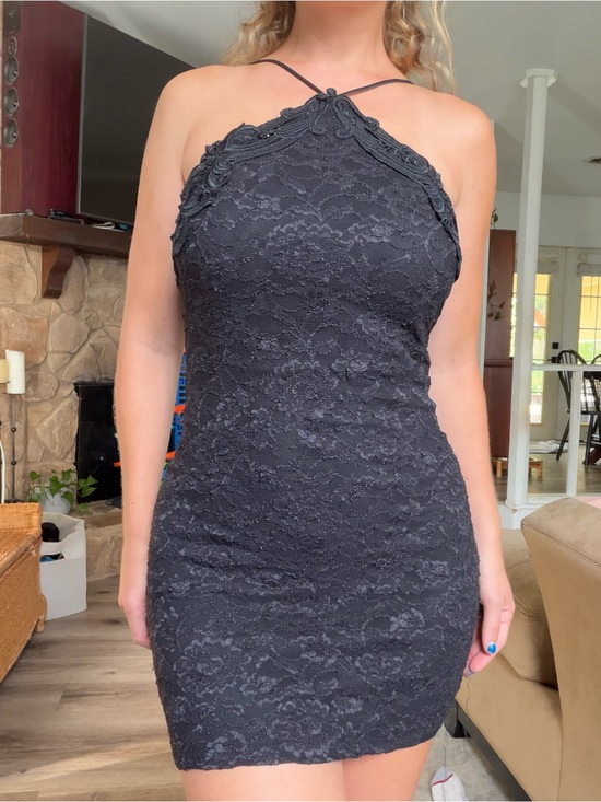 Cache Dresses & Skirts - Vintage 90’s Cache Black Lace Halter Mini dress with detailed embroidery